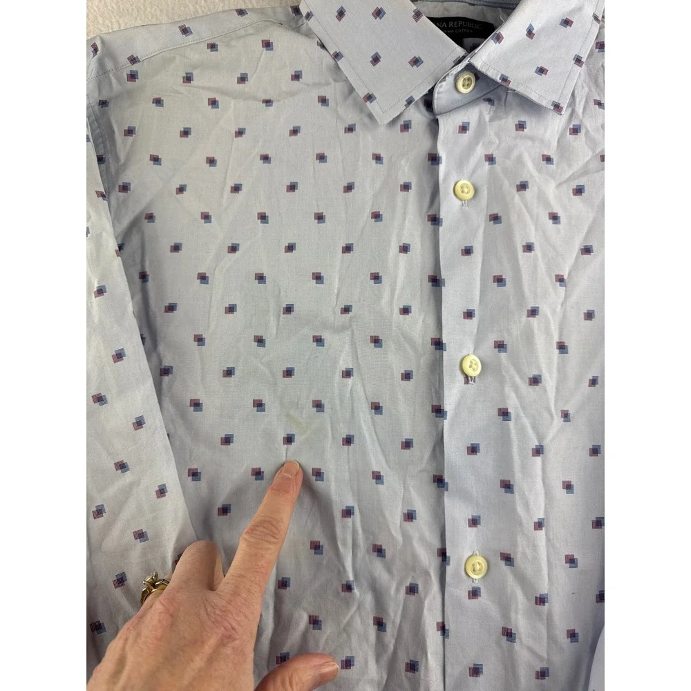 Banana Republic Grant Fit Mens Large Blue Geometric 120s Supima‎ Cotton Shirt